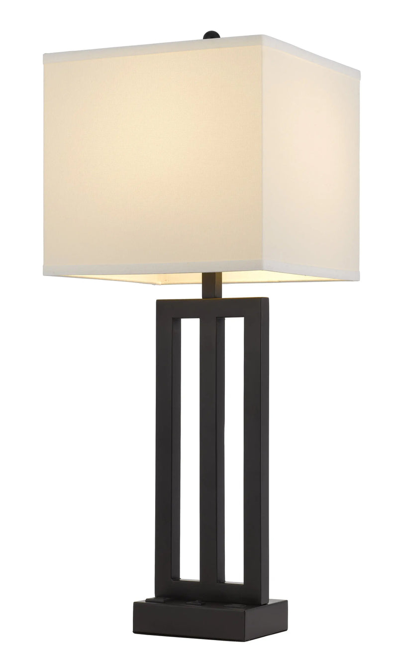30" Black Metal USB Table Lamp With White Shade Homeroots Lighting