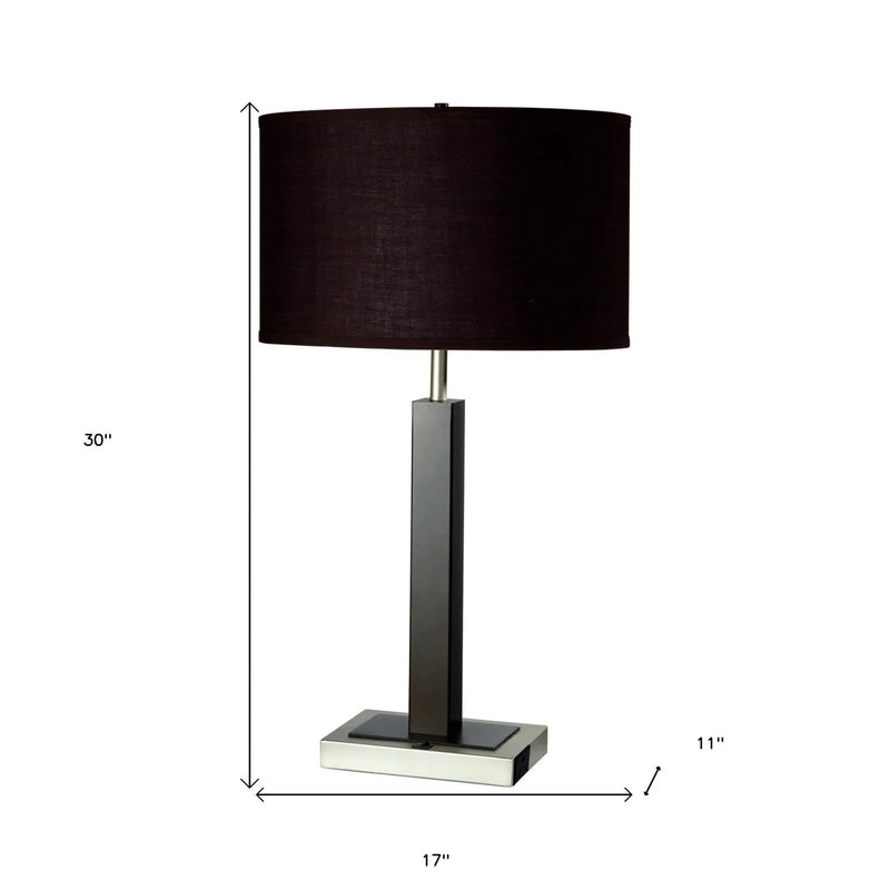 30" Black Polyresin Table Lamp With Brown Classic Drum Shade Homeroots Lighting