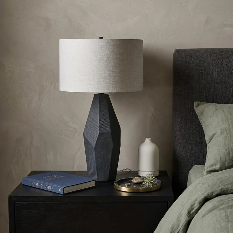 30" Black Round Bedside Lamp With Drum Shade Homeroots Lighting