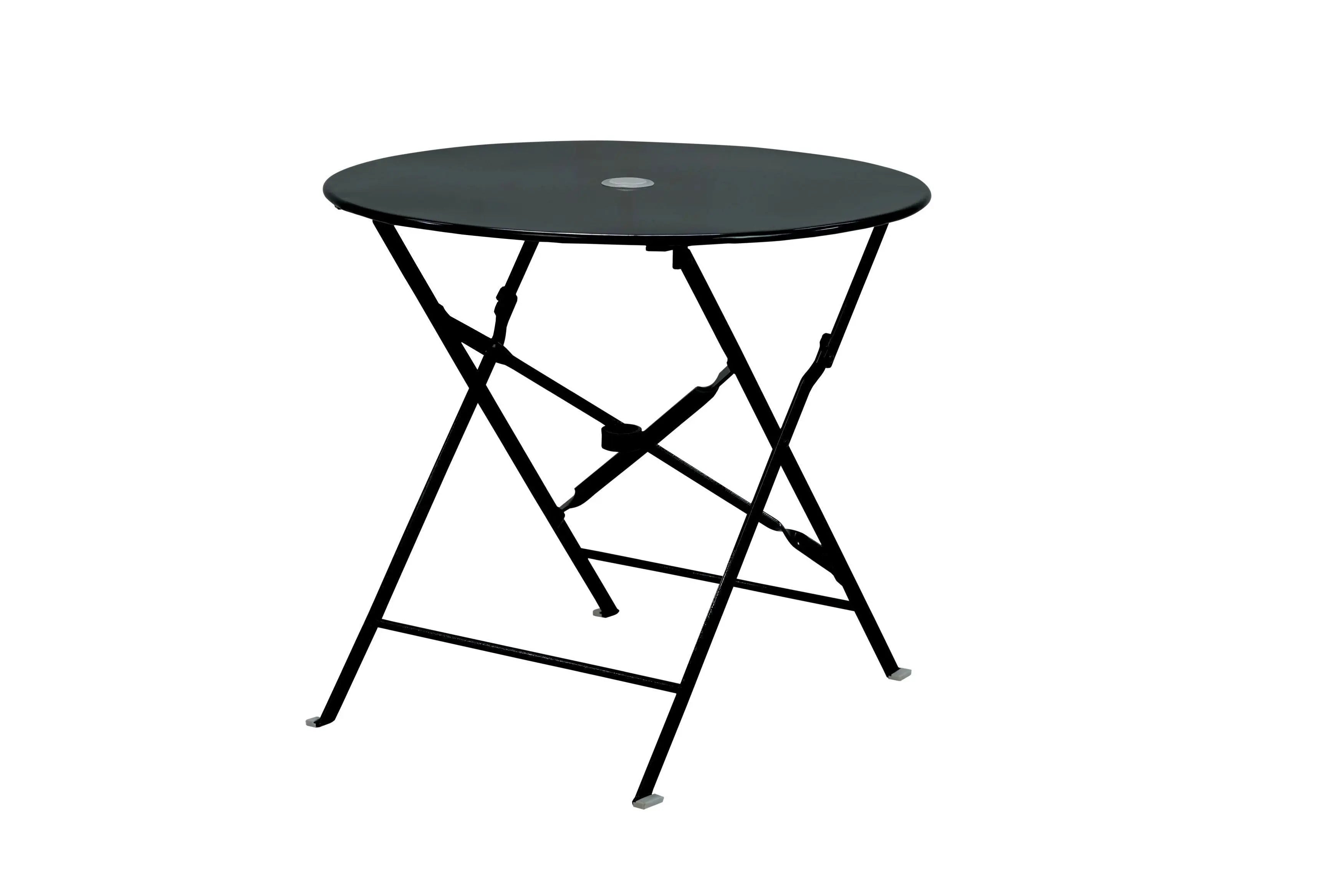 30" Black Rounded Aluminum Folding Outdoor Bistro Table with Umbrella Hole Homeroots Outdoor