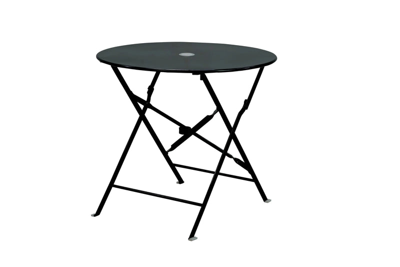 30" Black Rounded Aluminum Folding Outdoor Bistro Table with Umbrella Hole Homeroots Outdoor