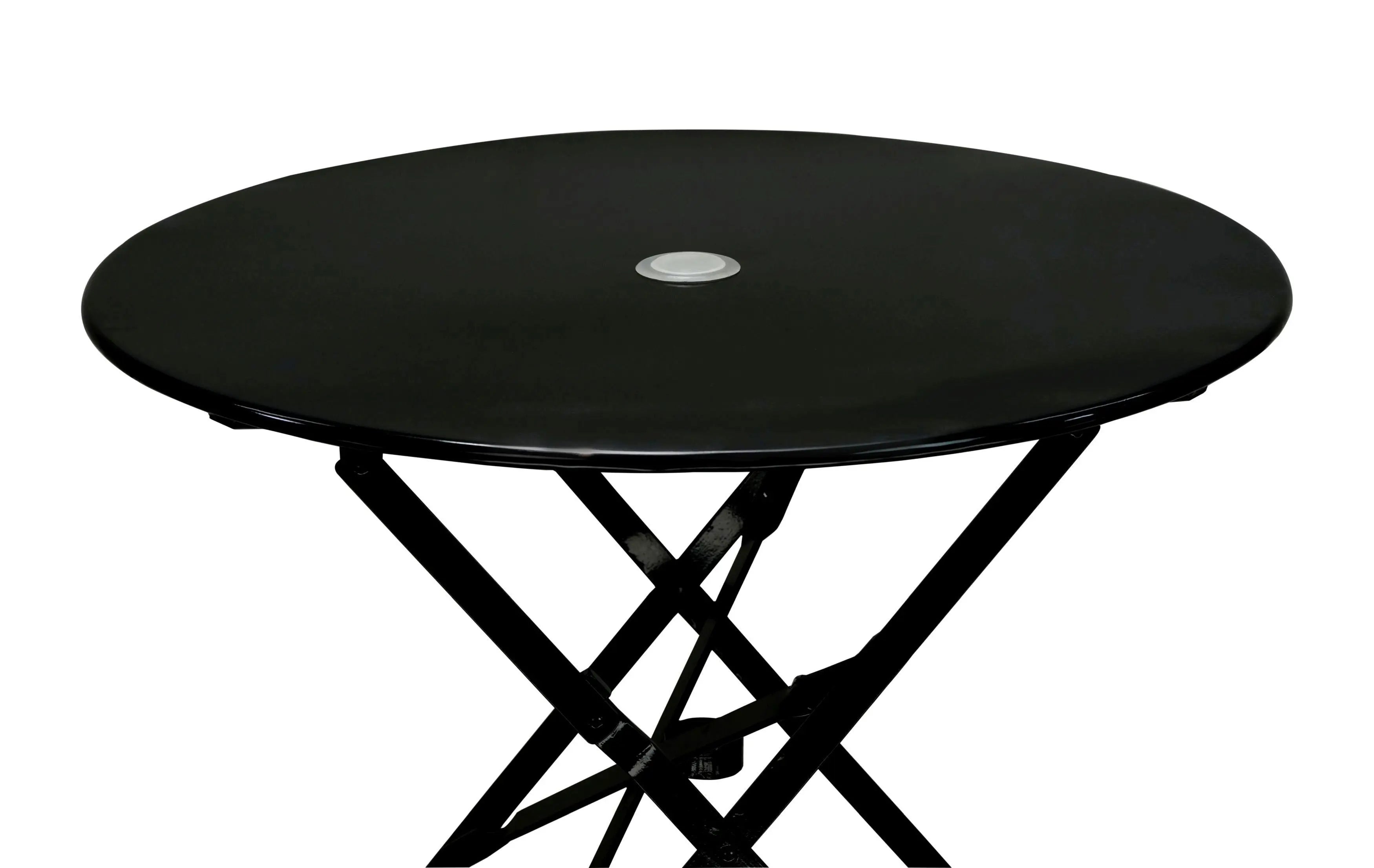 30" Black Rounded Aluminum Folding Outdoor Bistro Table with Umbrella Hole Homeroots Outdoor