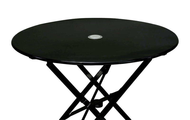 30" Black Rounded Aluminum Folding Outdoor Bistro Table with Umbrella Hole Homeroots Outdoor