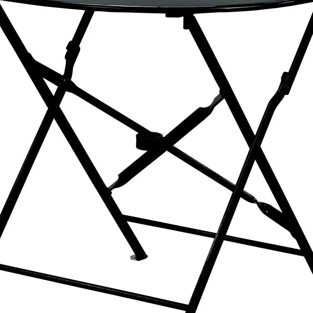 30" Black Rounded Aluminum Folding Outdoor Bistro Table with Umbrella Hole Homeroots Outdoor