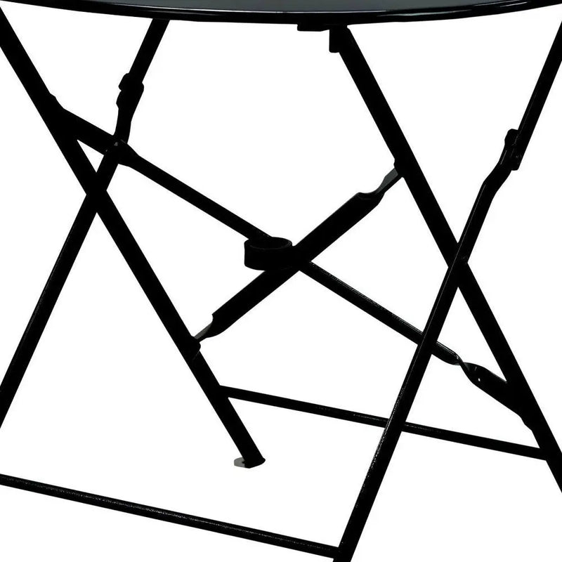 30" Black Rounded Aluminum Folding Outdoor Bistro Table with Umbrella Hole Homeroots Outdoor