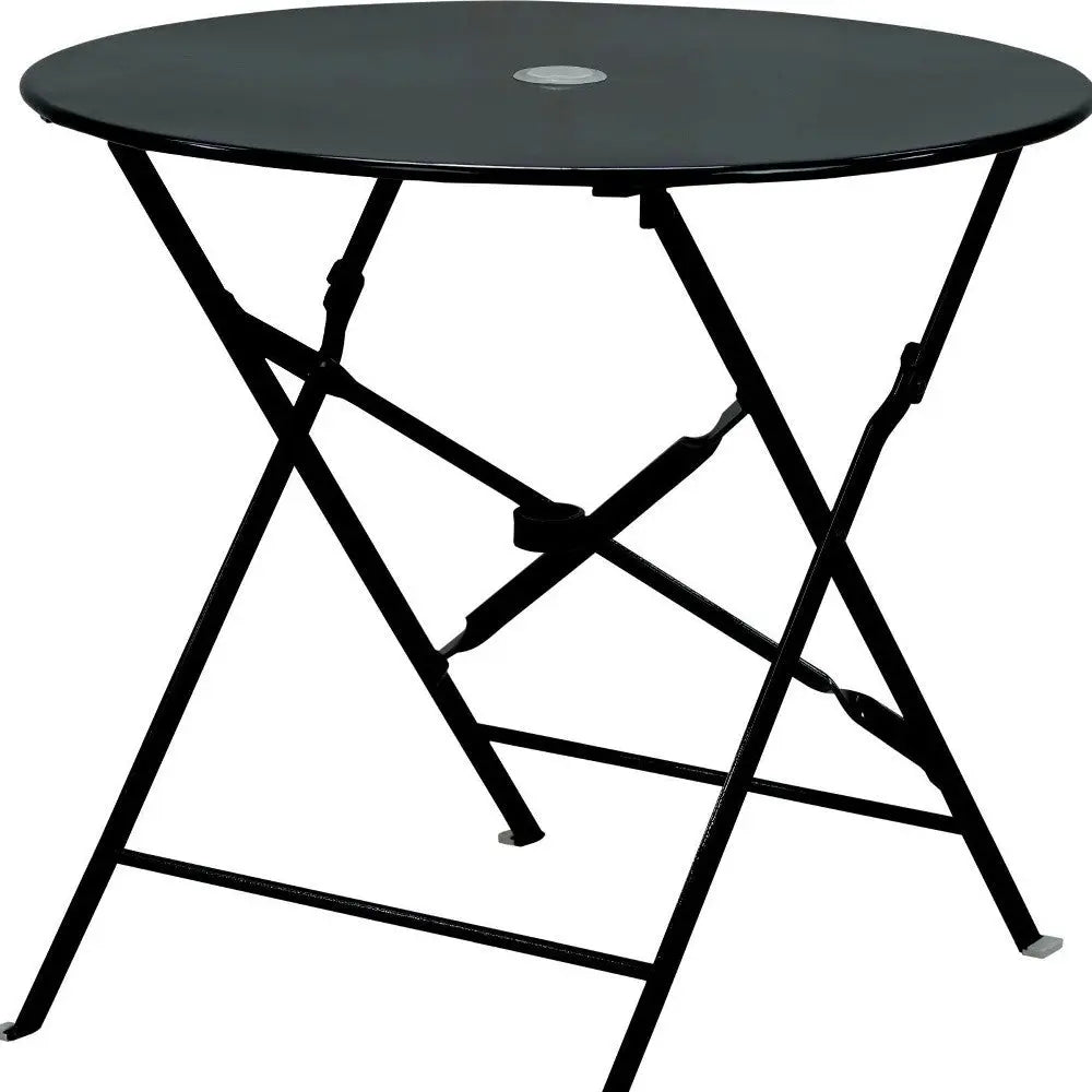 30" Black Rounded Aluminum Folding Outdoor Bistro Table with Umbrella Hole Homeroots Outdoor