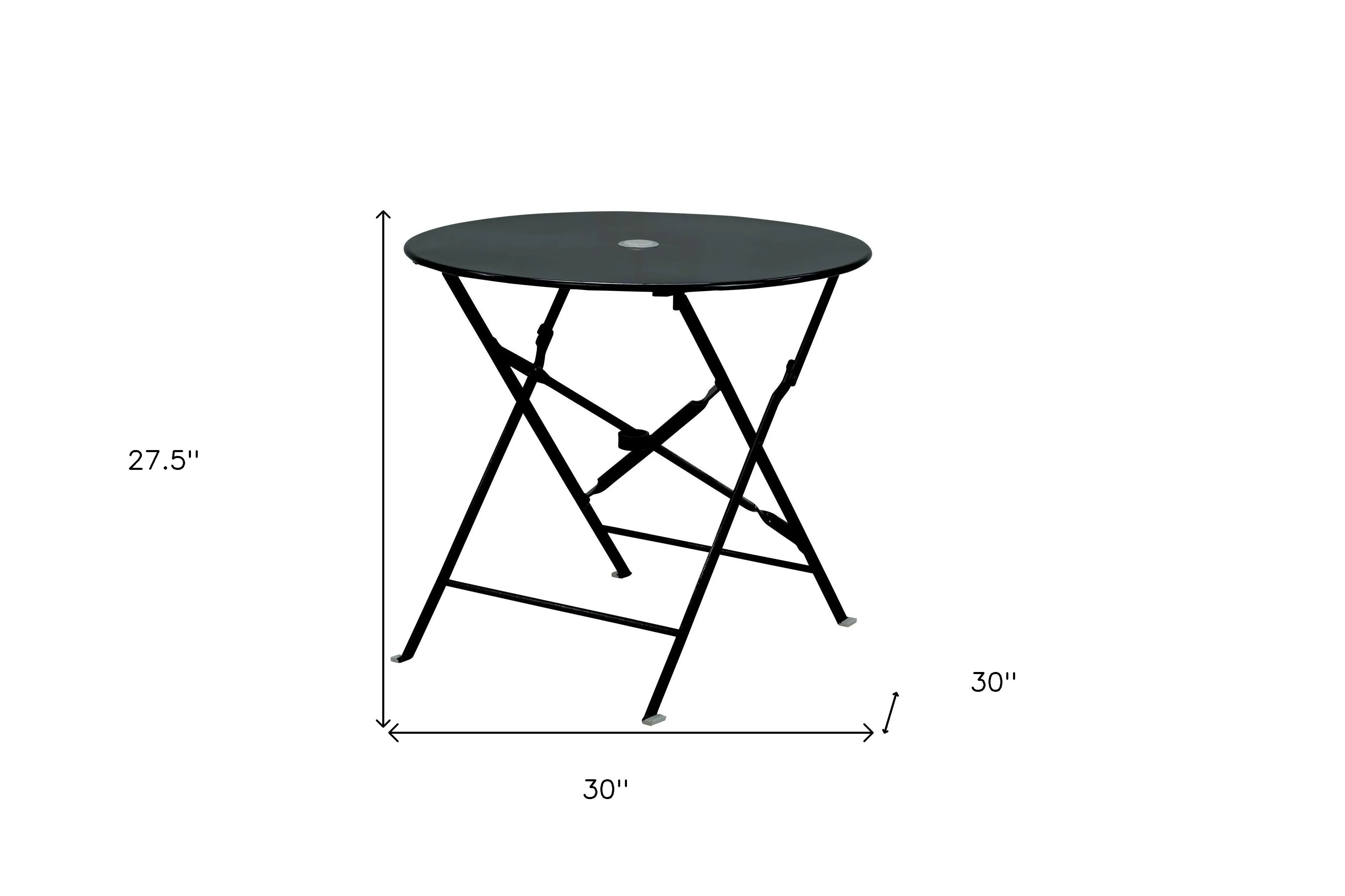 30" Black Rounded Aluminum Folding Outdoor Bistro Table with Umbrella Hole Homeroots Outdoor