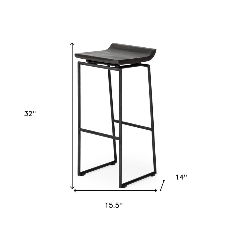 30" Black Solid Wood and Metal Backless Bar Height Bar Chair Homeroots Living Room