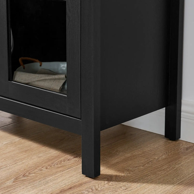 30" Black Wood Oval Accent Cabinet With Two Doors Homeroots Kitchen & Dining