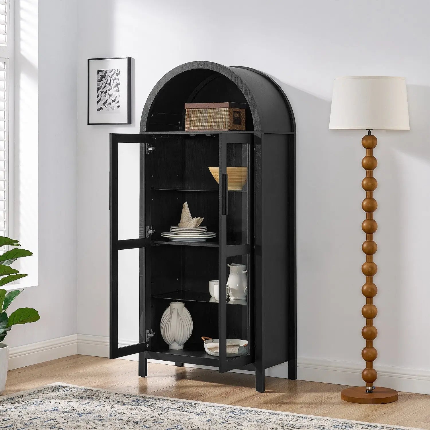 30" Black Wood Oval Accent Cabinet With Two Doors Homeroots Kitchen & Dining