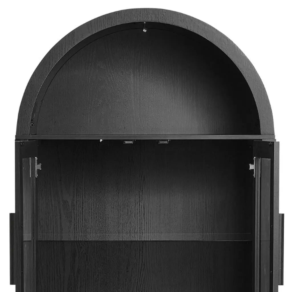 30" Black Wood Oval Accent Cabinet With Two Doors Homeroots Kitchen & Dining