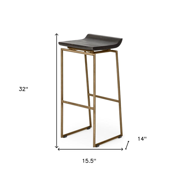 30" Black and Gold Solid Wood and Metal Backless Bar Height Bar Chair Homeroots Living Room