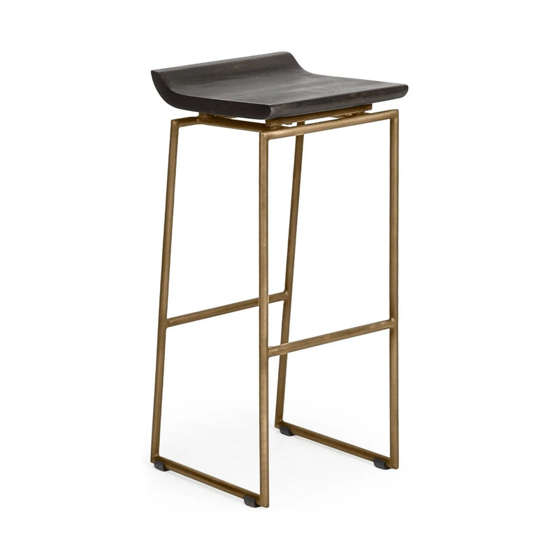 30" Black and Gold Solid Wood and Metal Backless Bar Height Bar Chair Homeroots Living Room