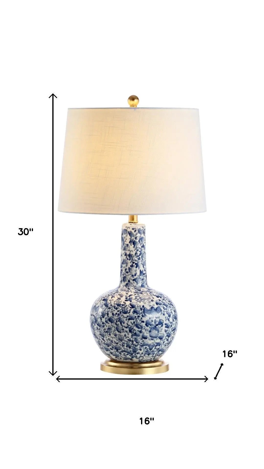 30" Blue White And Gold Gourd Table Lamp With Drum Shade Homeroots Lighting