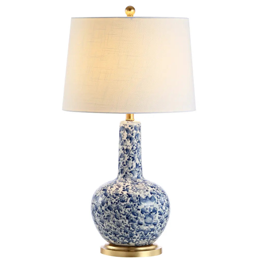 30" Blue White And Gold Gourd Table Lamp With Drum Shade Homeroots Lighting