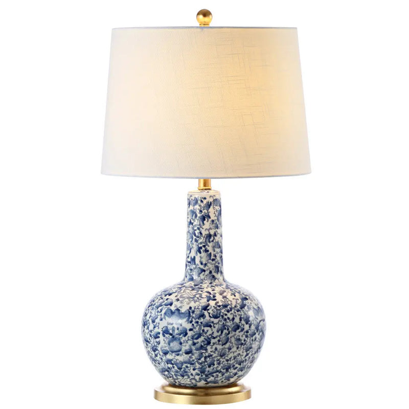 30" Blue White And Gold Gourd Table Lamp With Drum Shade Homeroots Lighting