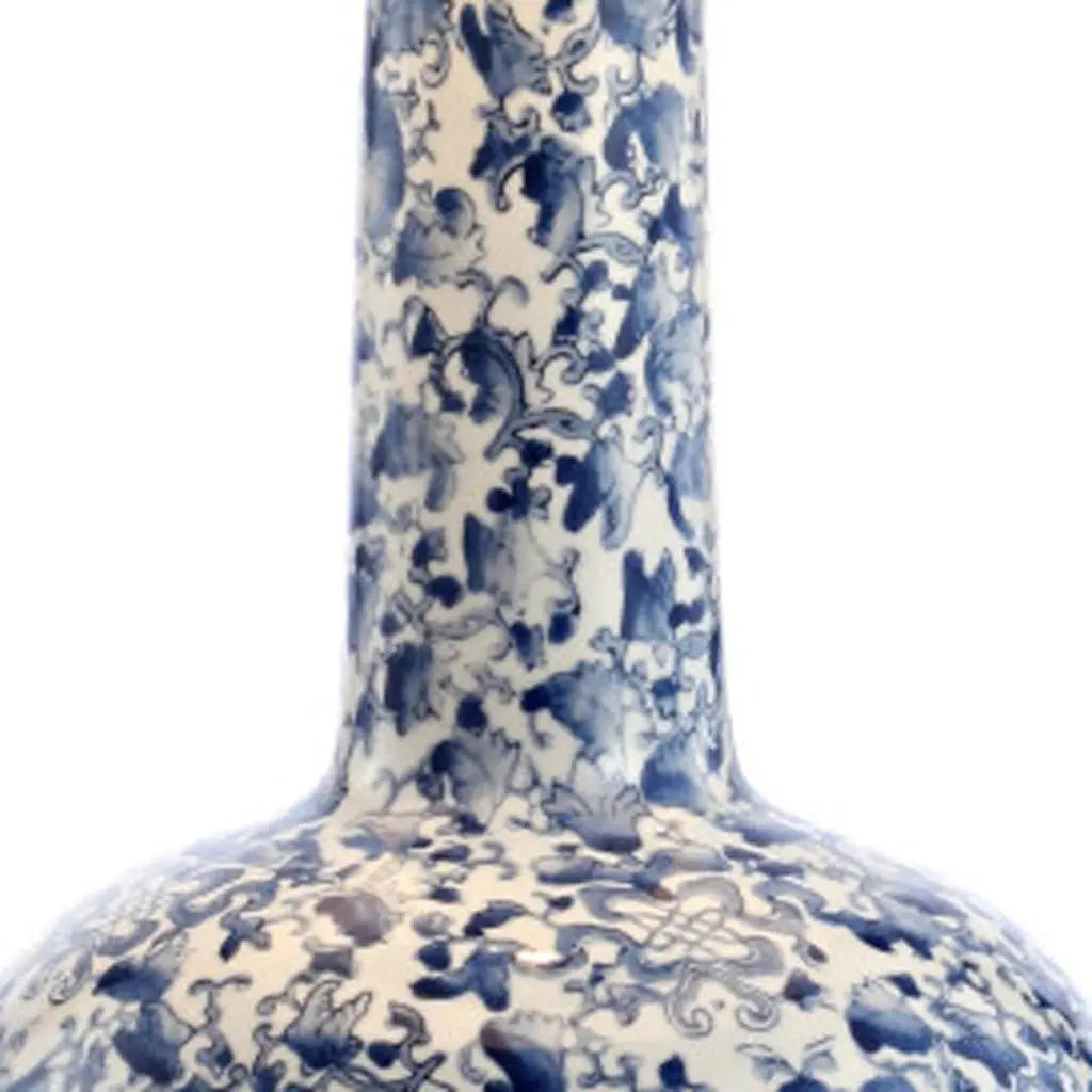 30" Blue White And Gold Gourd Table Lamp With Drum Shade Homeroots Lighting