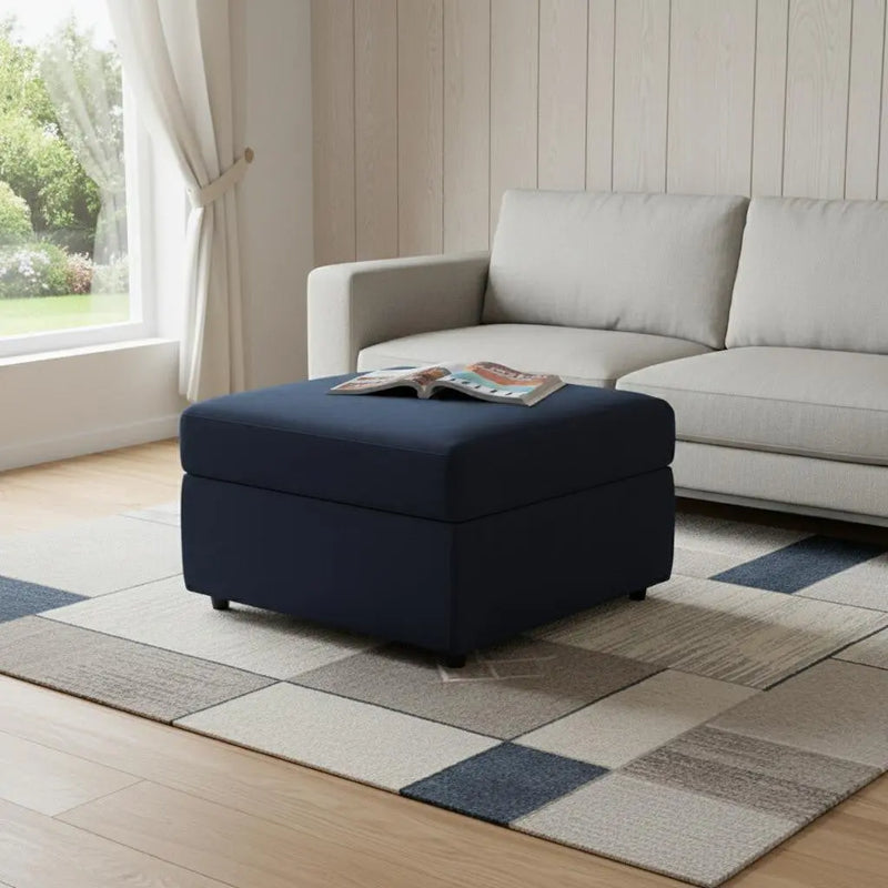 30" Blue and Black Velvet Storage Ottoman Homeroots Living Room