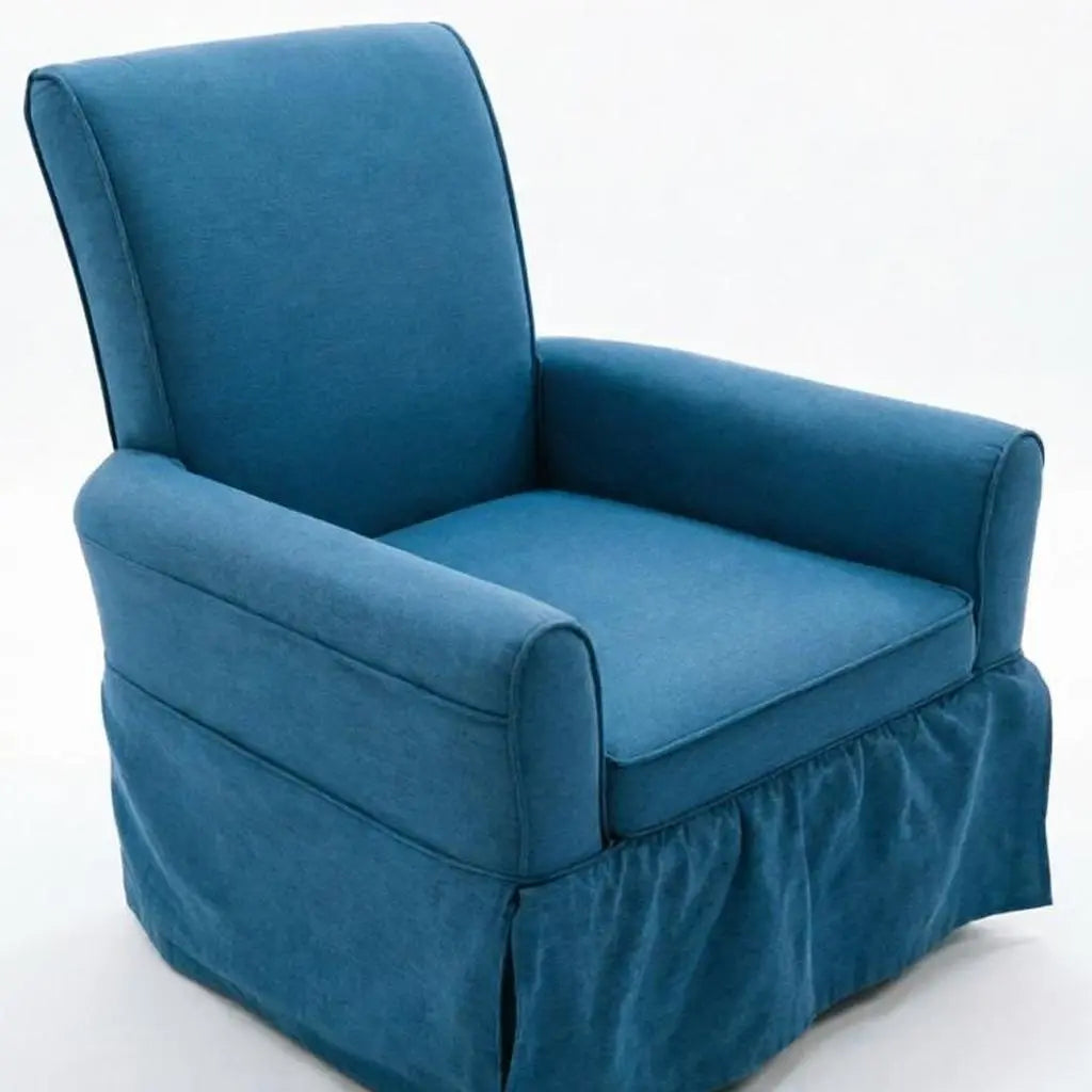 30" Blue and Natural Cotton and Solid Wood Swivel Nursery Glider Rocking Chair Homeroots Living Room