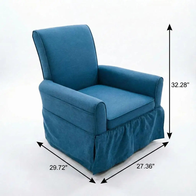 30" Blue and Natural Cotton and Solid Wood Swivel Nursery Glider Rocking Chair Homeroots Living Room