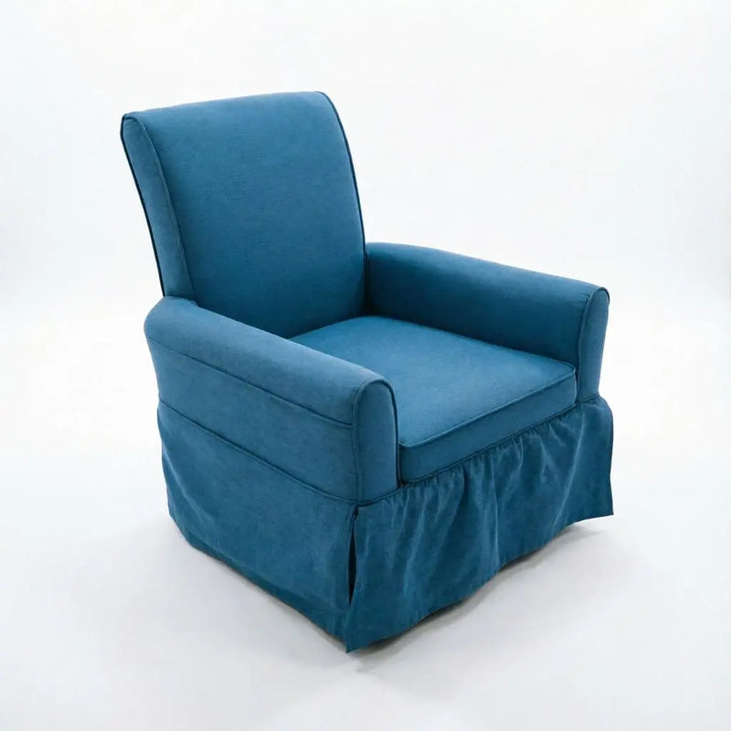 30" Blue and Natural Cotton and Solid Wood Swivel Nursery Glider Rocking Chair Homeroots Living Room
