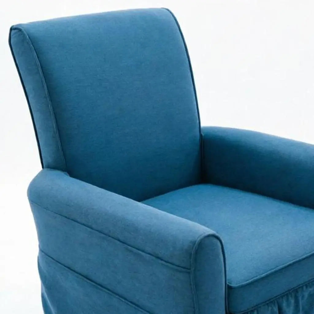 30" Blue and Natural Cotton and Solid Wood Swivel Nursery Glider Rocking Chair Homeroots Living Room