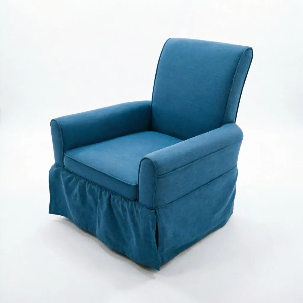 30" Blue and Natural Cotton and Solid Wood Swivel Nursery Glider Rocking Chair Homeroots Living Room