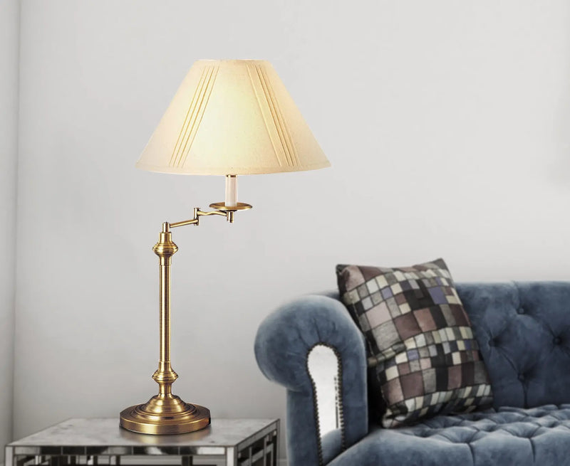 30" Bronze Metal Swing Arm Table Lamp With Off White Empire Shade Homeroots Lighting
