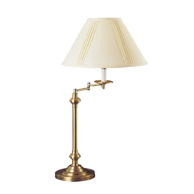 30" Bronze Metal Swing Arm Table Lamp With Off White Empire Shade Homeroots Lighting