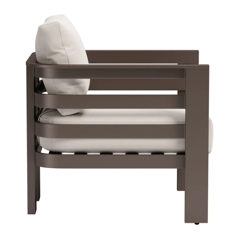 30" Brown Aluminum Outdoor Arm Chair with White Cushion Homeroots Outdoor
