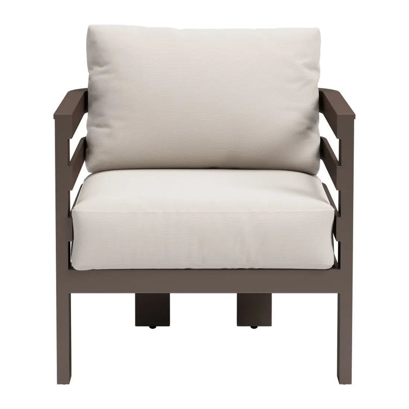 30" Brown Aluminum Outdoor Arm Chair with White Cushion Homeroots Outdoor