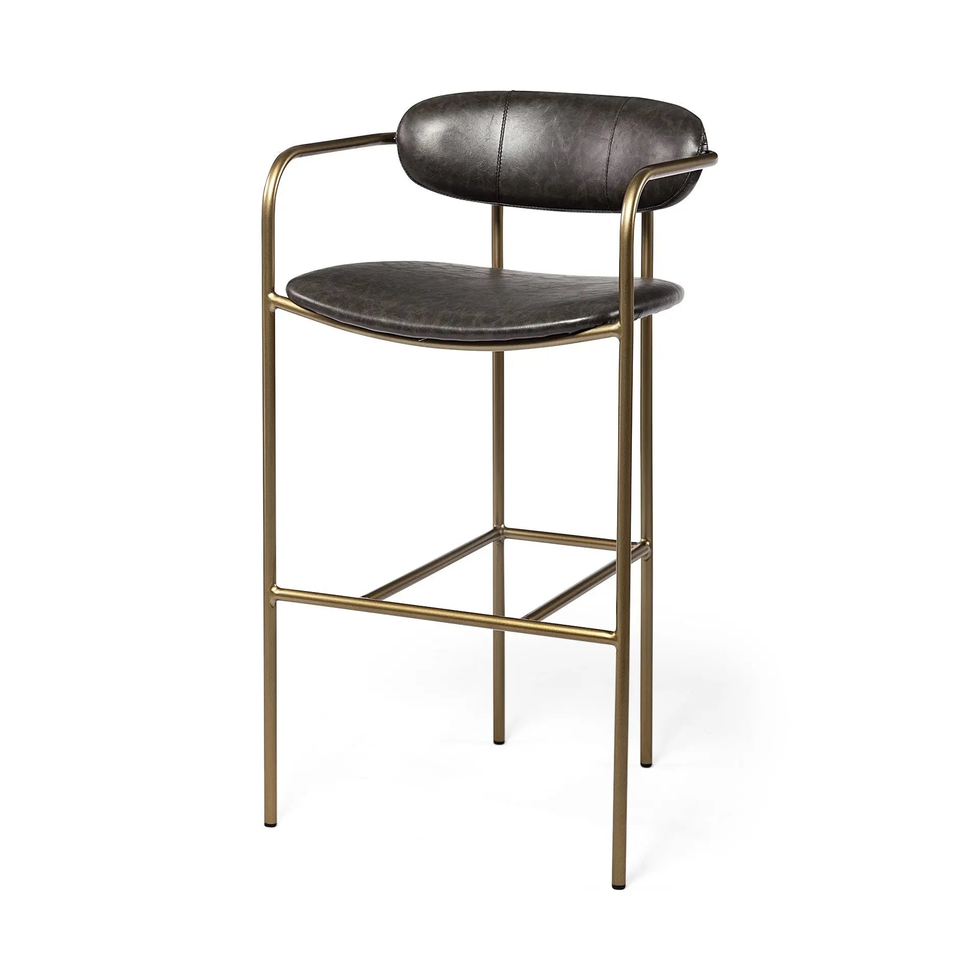 30" Brown And Gold Faux Leather And Steel Bar Height Bar Chair Homeroots Living Room