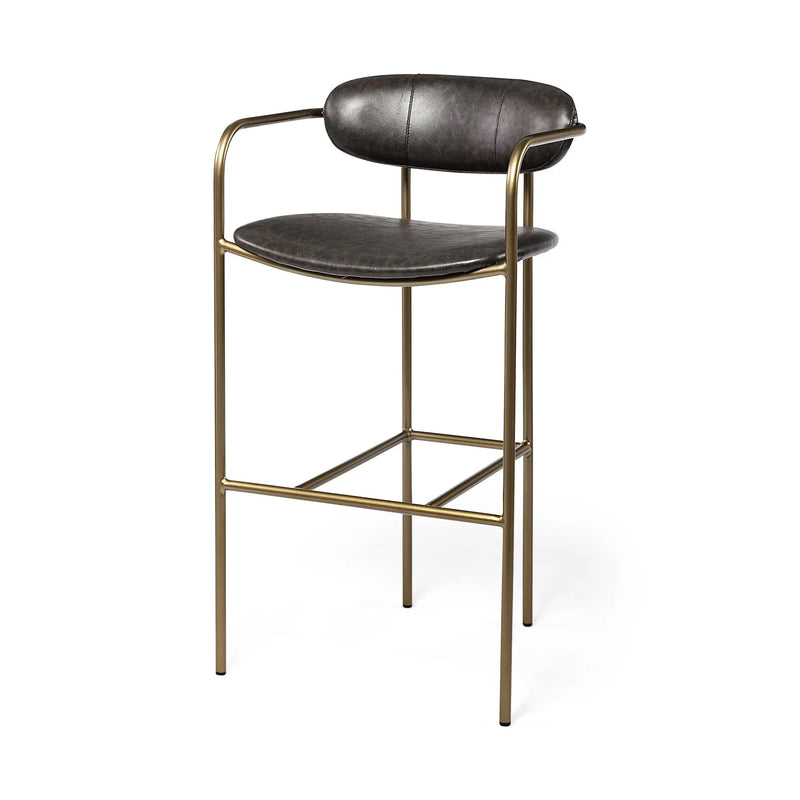 30" Brown And Gold Faux Leather And Steel Bar Height Bar Chair Homeroots Living Room