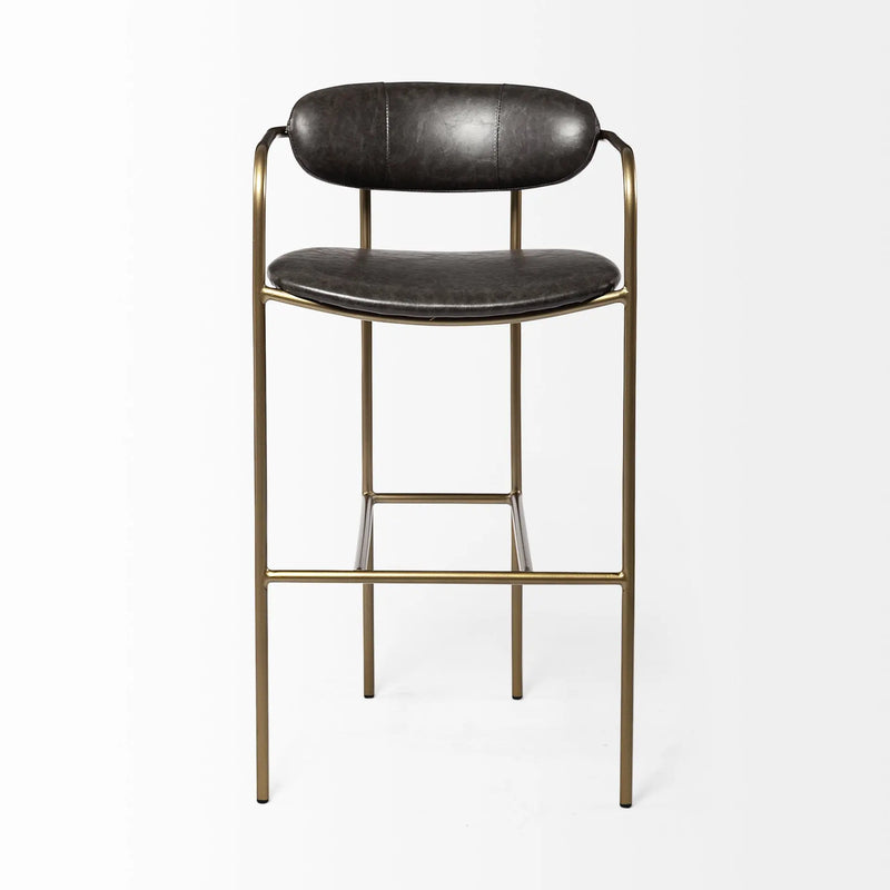 30" Brown And Gold Faux Leather And Steel Bar Height Bar Chair Homeroots Living Room
