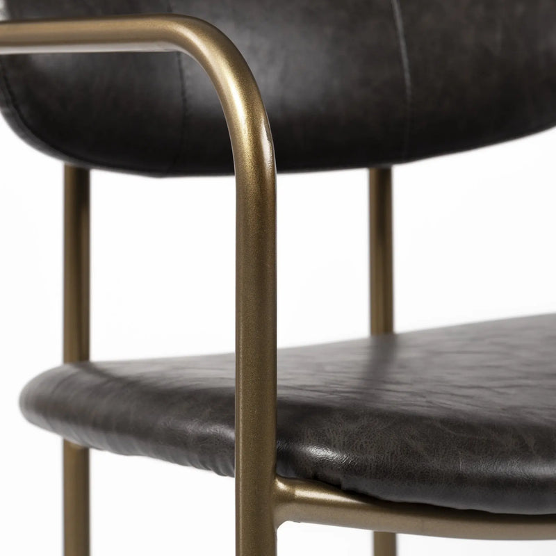 30" Brown And Gold Faux Leather And Steel Bar Height Bar Chair Homeroots Living Room
