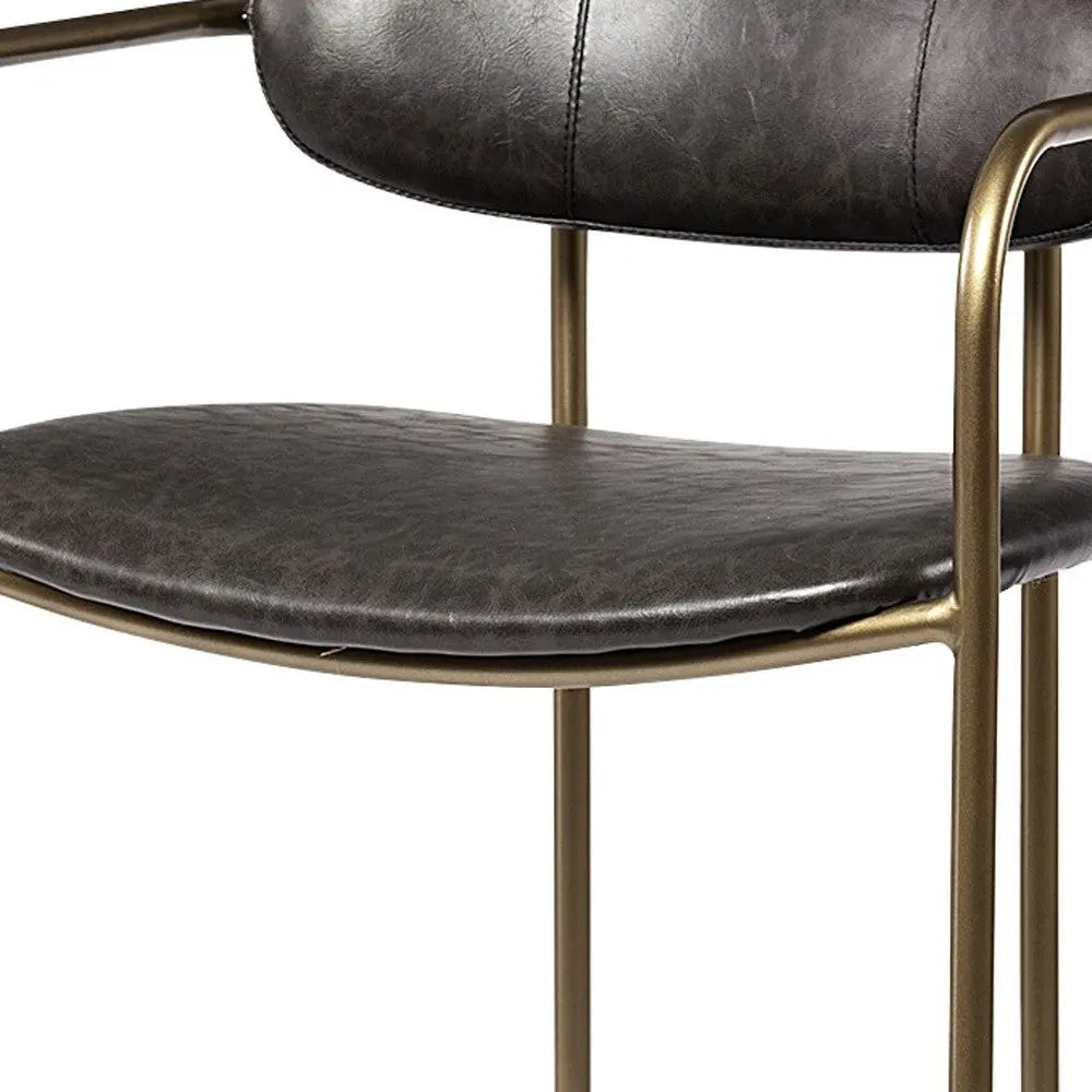 30" Brown And Gold Faux Leather And Steel Bar Height Bar Chair Homeroots Living Room