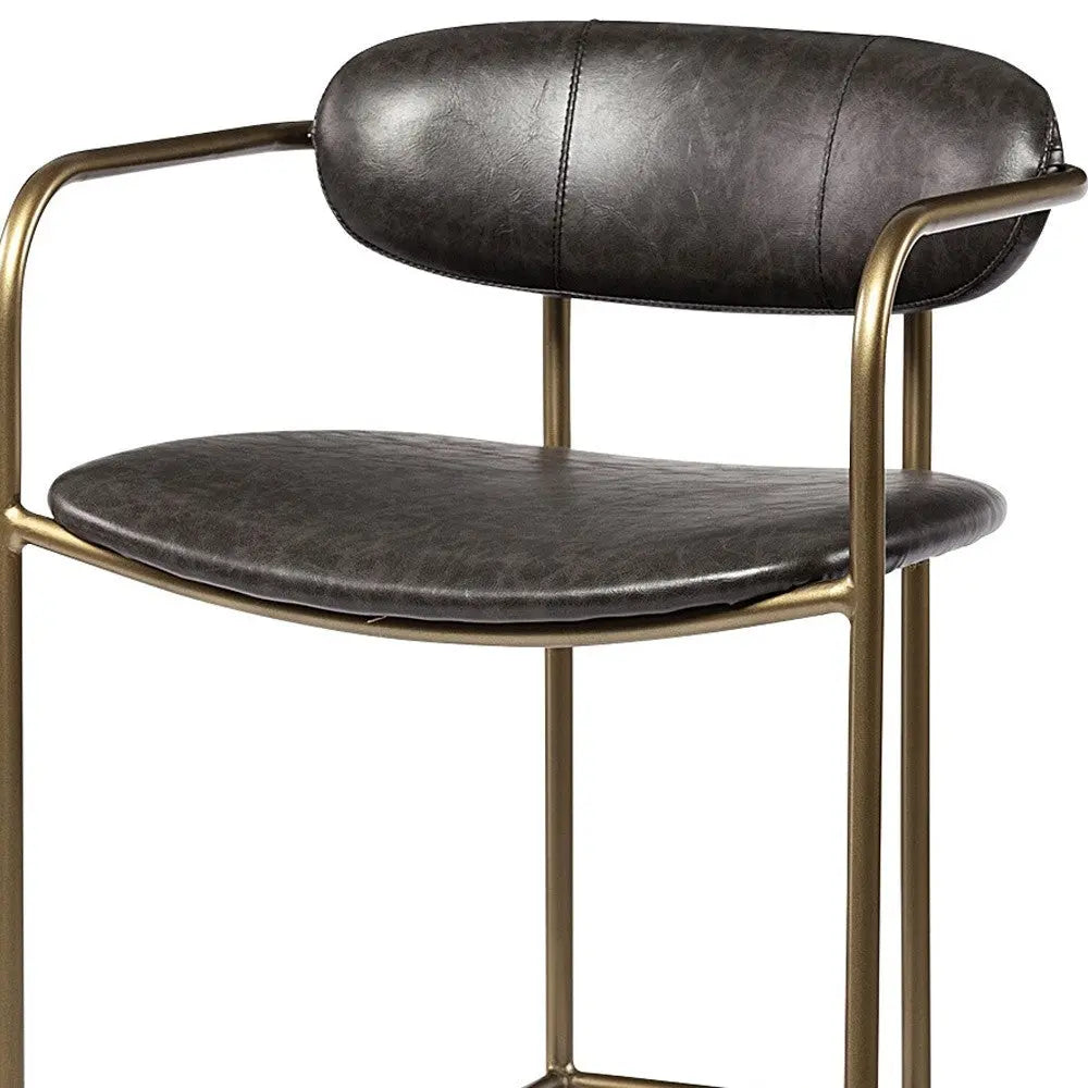 30" Brown And Gold Faux Leather And Steel Bar Height Bar Chair Homeroots Living Room
