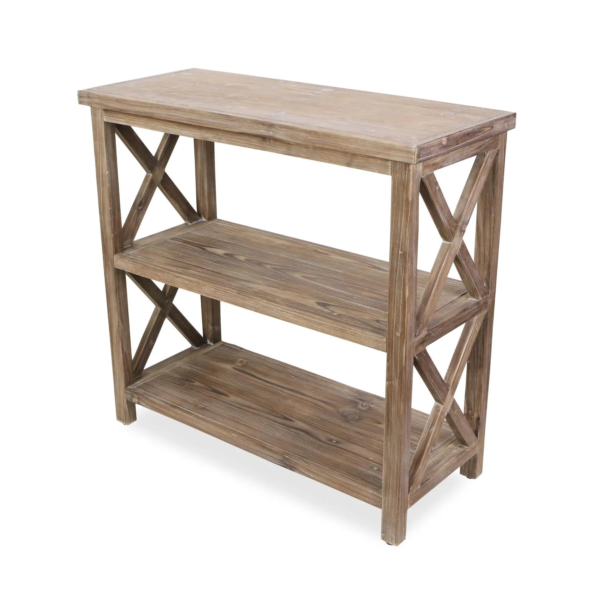 30" Brown Distressed Wood Three Tier Etagere Bookcase Homeroots Office