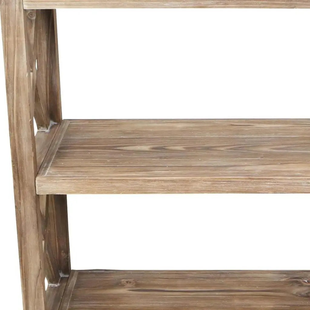 30" Brown Distressed Wood Three Tier Etagere Bookcase Homeroots Office