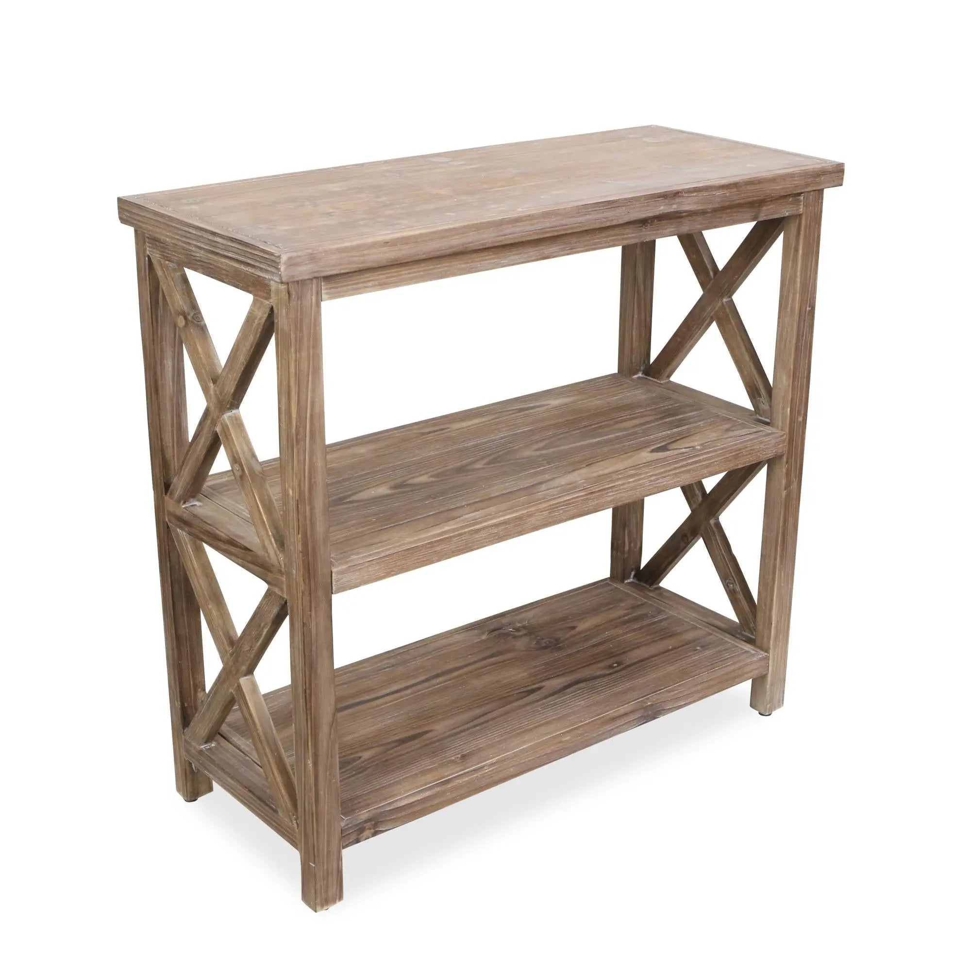 30" Brown Distressed Wood Three Tier Etagere Bookcase Homeroots Office