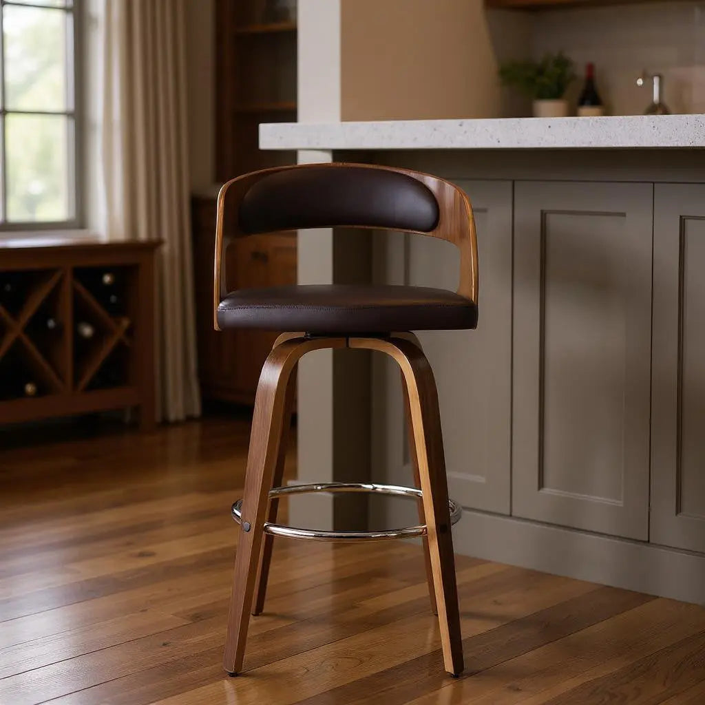30" Brown Solid Wood Swivel Low Back Bar Height Bar Chair Homeroots Living Room