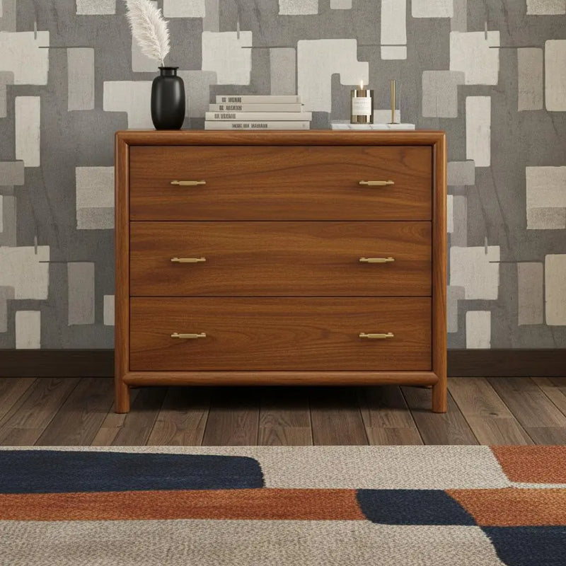 30" Brown Solid Wood Three Drawer Sideboard Homeroots Kitchen & Dining