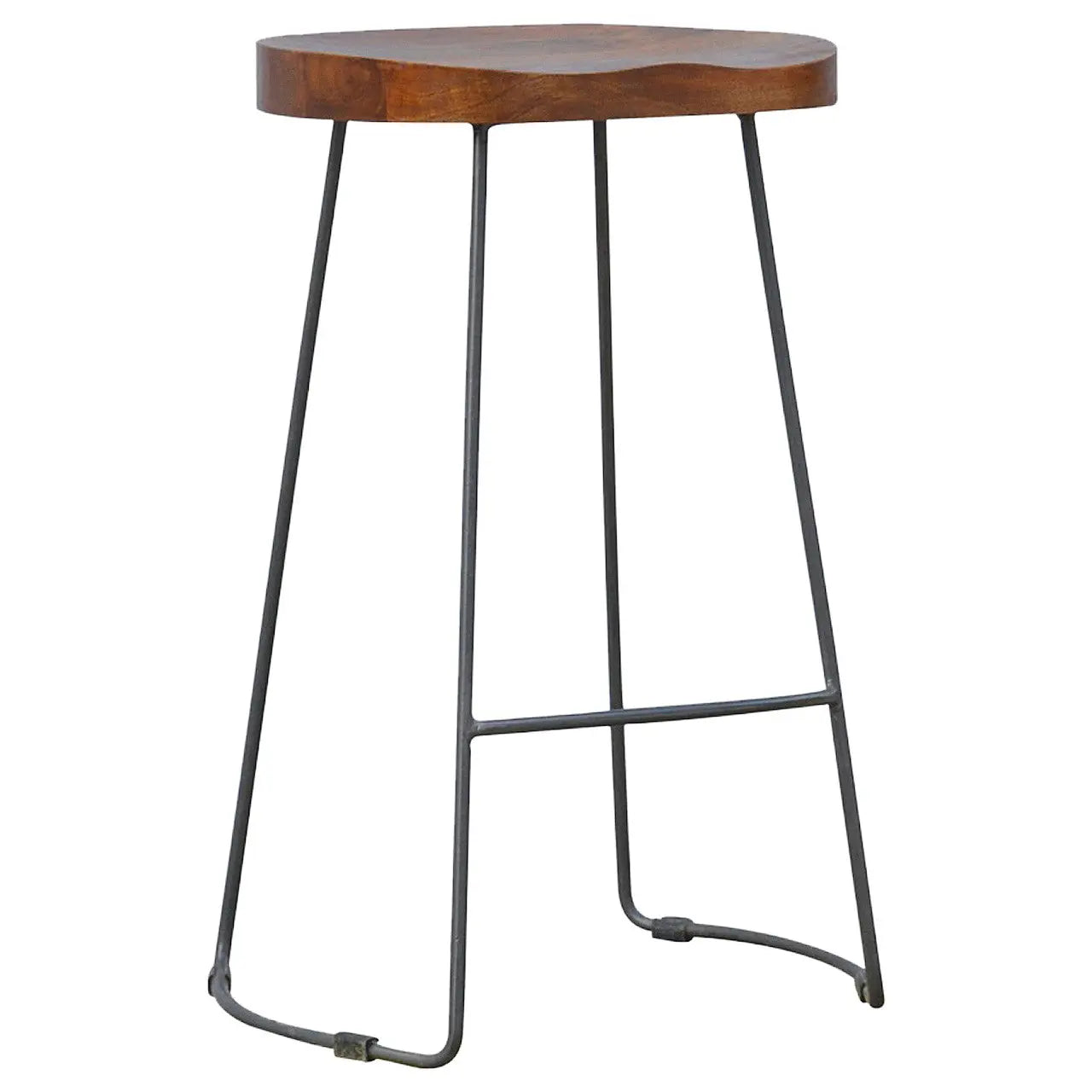 30" Brown and Black Solid Wood and Iron Bar Height Bar Chair Homeroots Living Room