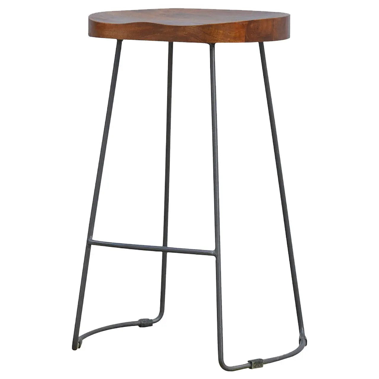 30" Brown and Black Solid Wood and Iron Bar Height Bar Chair Homeroots Living Room