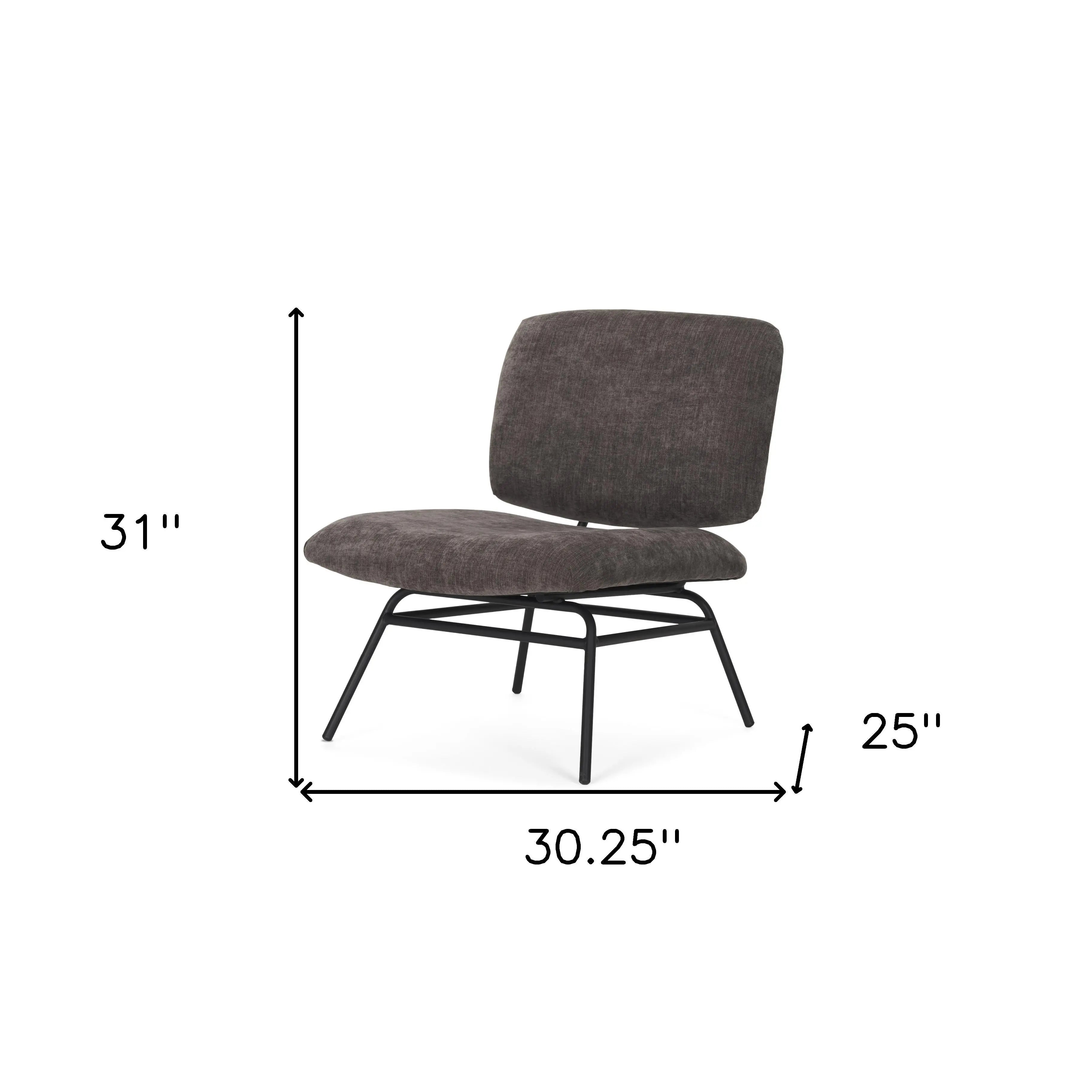 30" Charcoal and Black Chenille and Metal Slipper Chair Homeroots Living Room