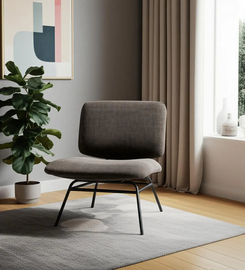 30" Charcoal and Black Chenille and Metal Slipper Chair Homeroots Living Room