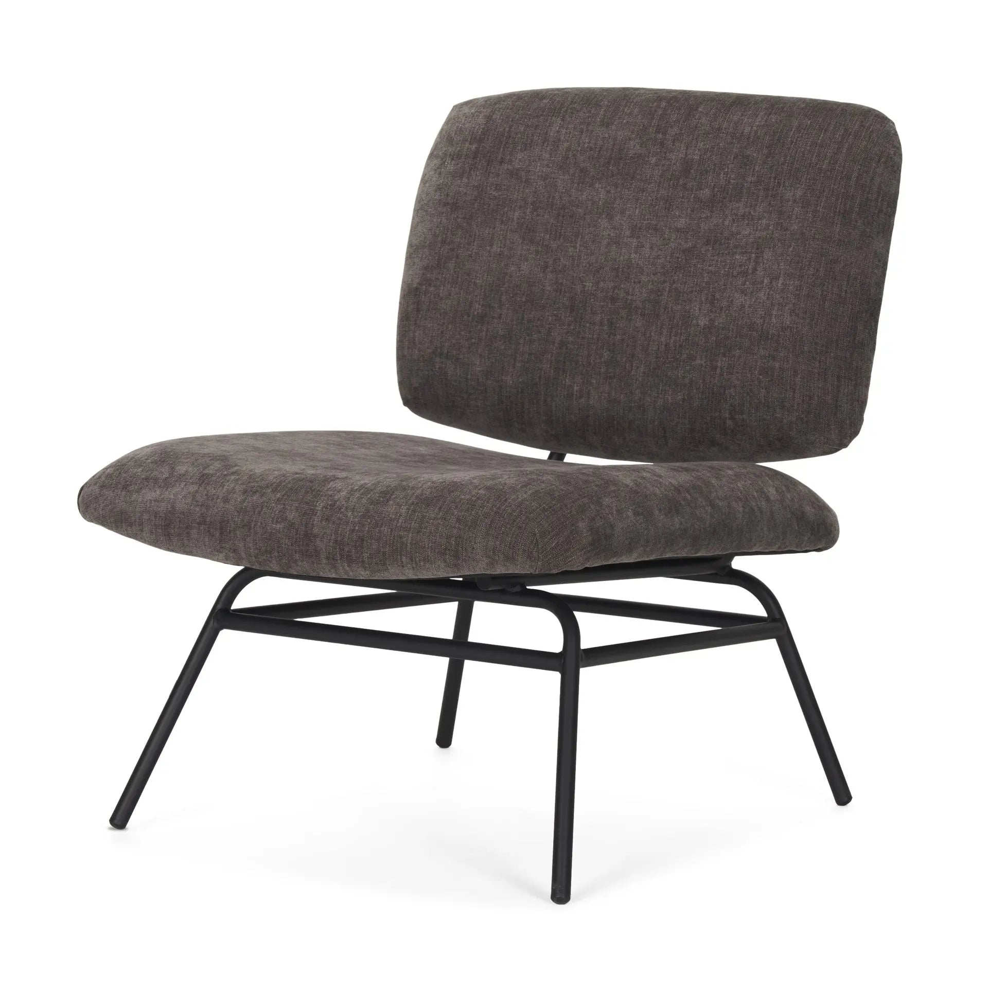 30" Charcoal and Black Chenille and Metal Slipper Chair Homeroots Living Room