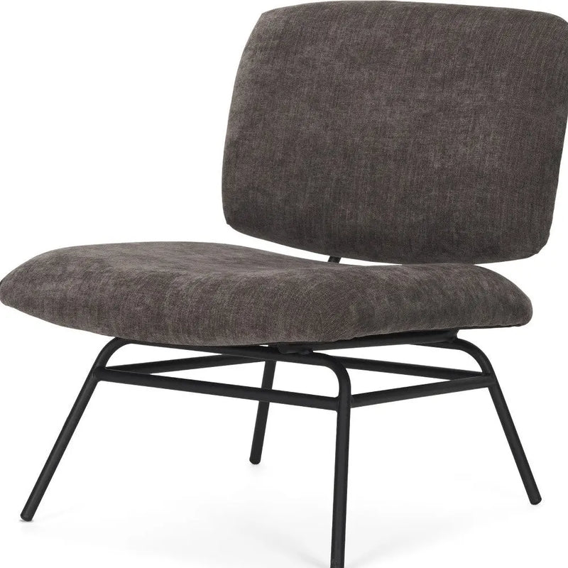 30" Charcoal and Black Chenille and Metal Slipper Chair Homeroots Living Room