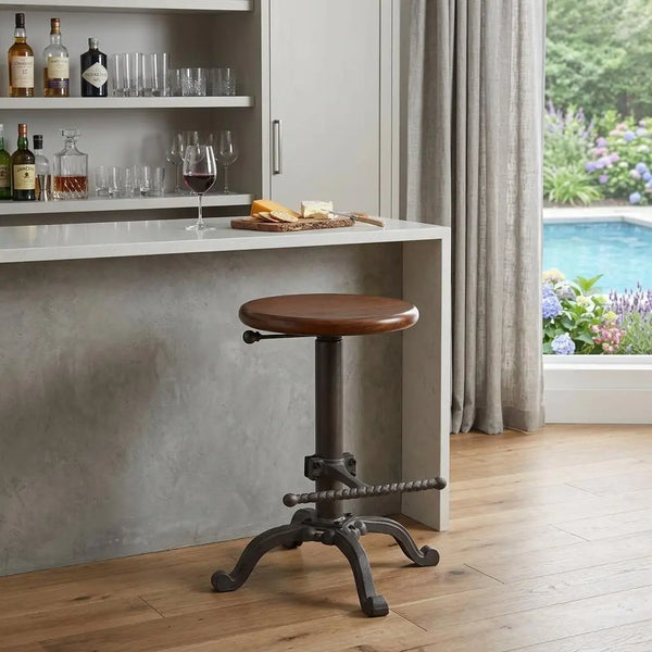 30" Chestnut And Gray Steel Swivel Backless Adjustable Height Bar Chair Homeroots Living Room