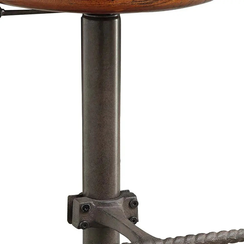 30" Chestnut And Gray Steel Swivel Backless Adjustable Height Bar Chair Homeroots Living Room